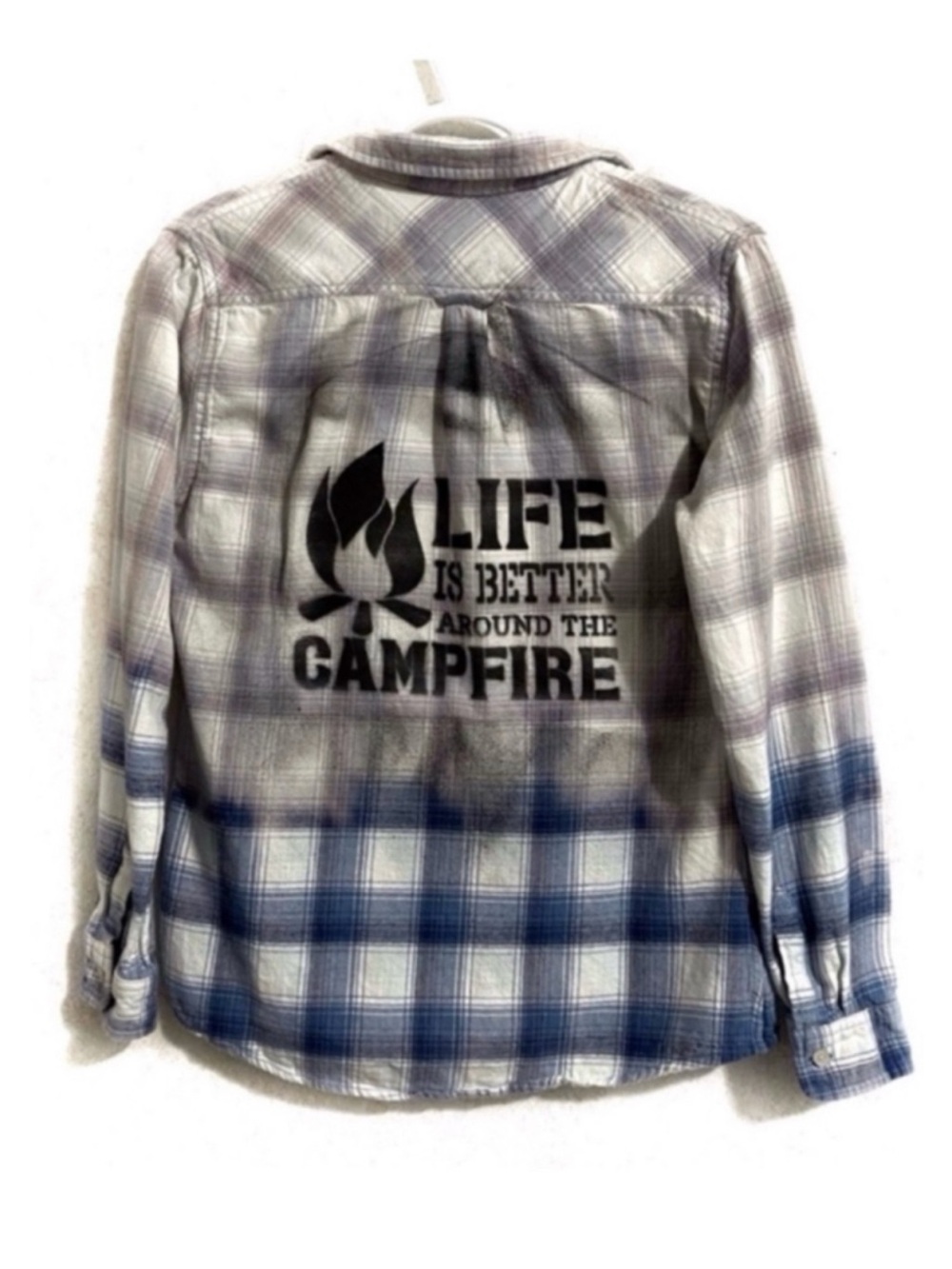 Custom upcycled “Camping” plaid, flannel.